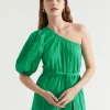 Seed Heritage Dresses-Textured One Shoulder Maxi Dress Bright Mint
