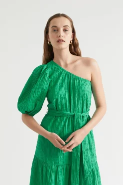 Seed Heritage Dresses-Textured One Shoulder Maxi Dress Bright Mint