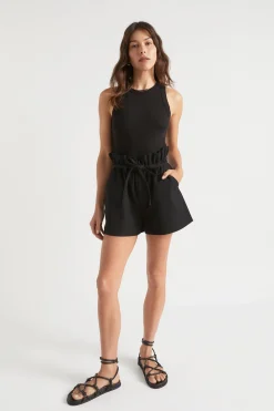 Seed Heritage Shorts-Textured Paperbag Tie Short Black
