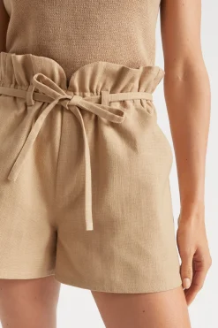 Seed Heritage Shorts-Textured Paperbag Tie Short Light Chestnut