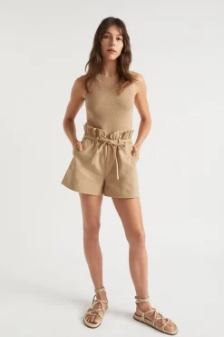Seed Heritage Shorts-Textured Paperbag Tie Short Light Chestnut