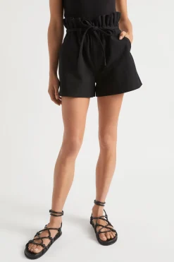 Seed Heritage Shorts-Textured Paperbag Tie Short Black