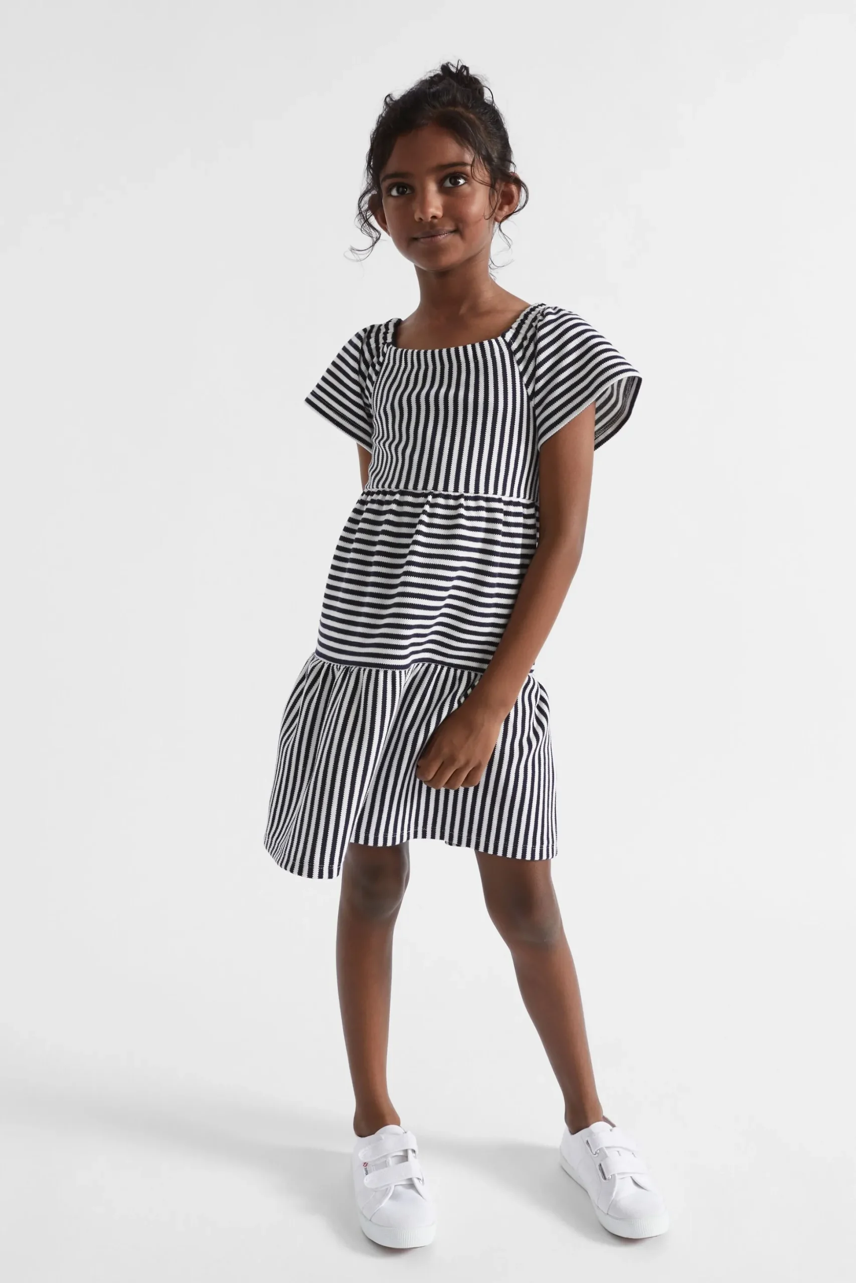 Seed Heritage Dresses-Tiered Stripe Dress Midnight Stripe