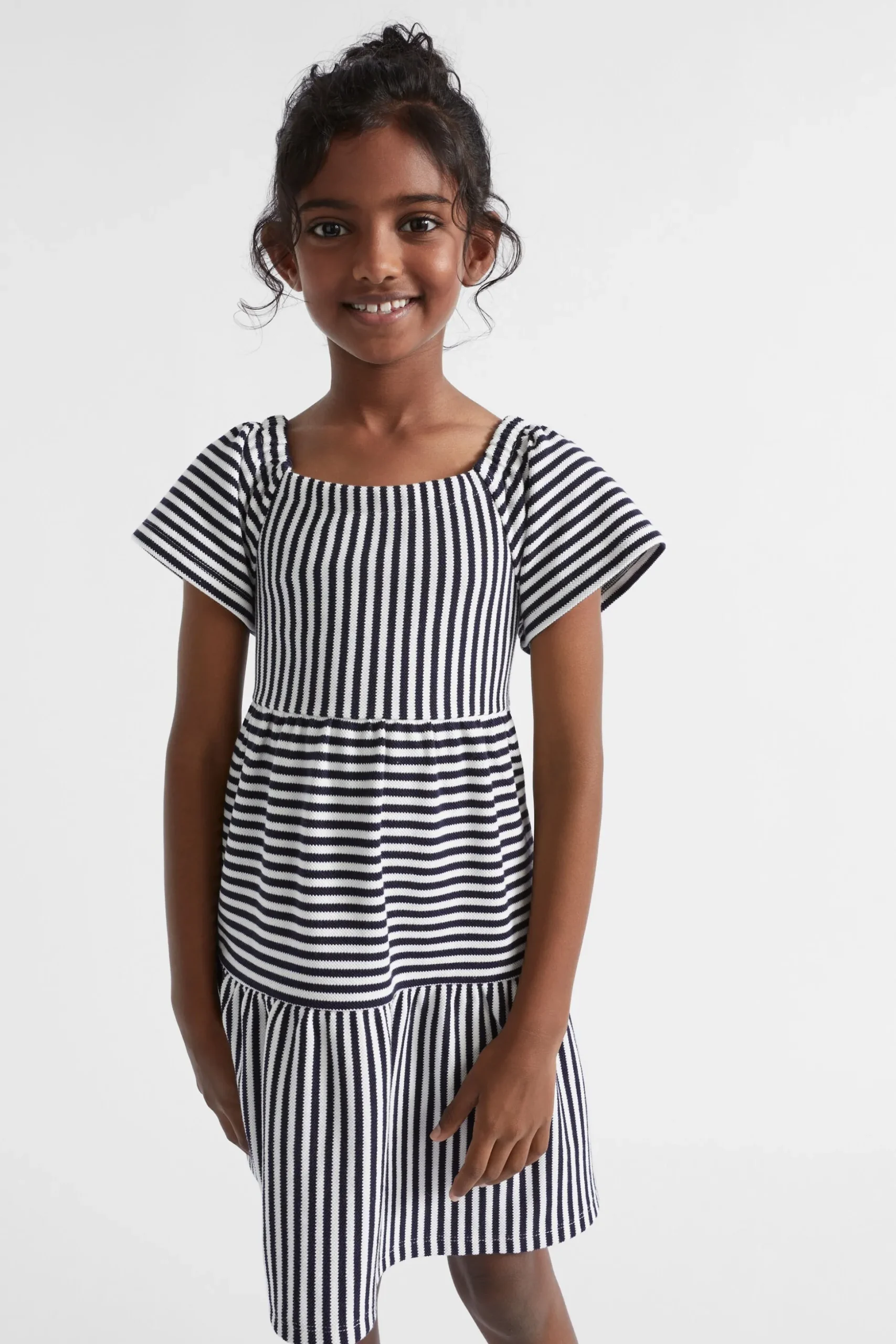 Seed Heritage Dresses-Tiered Stripe Dress Midnight Stripe
