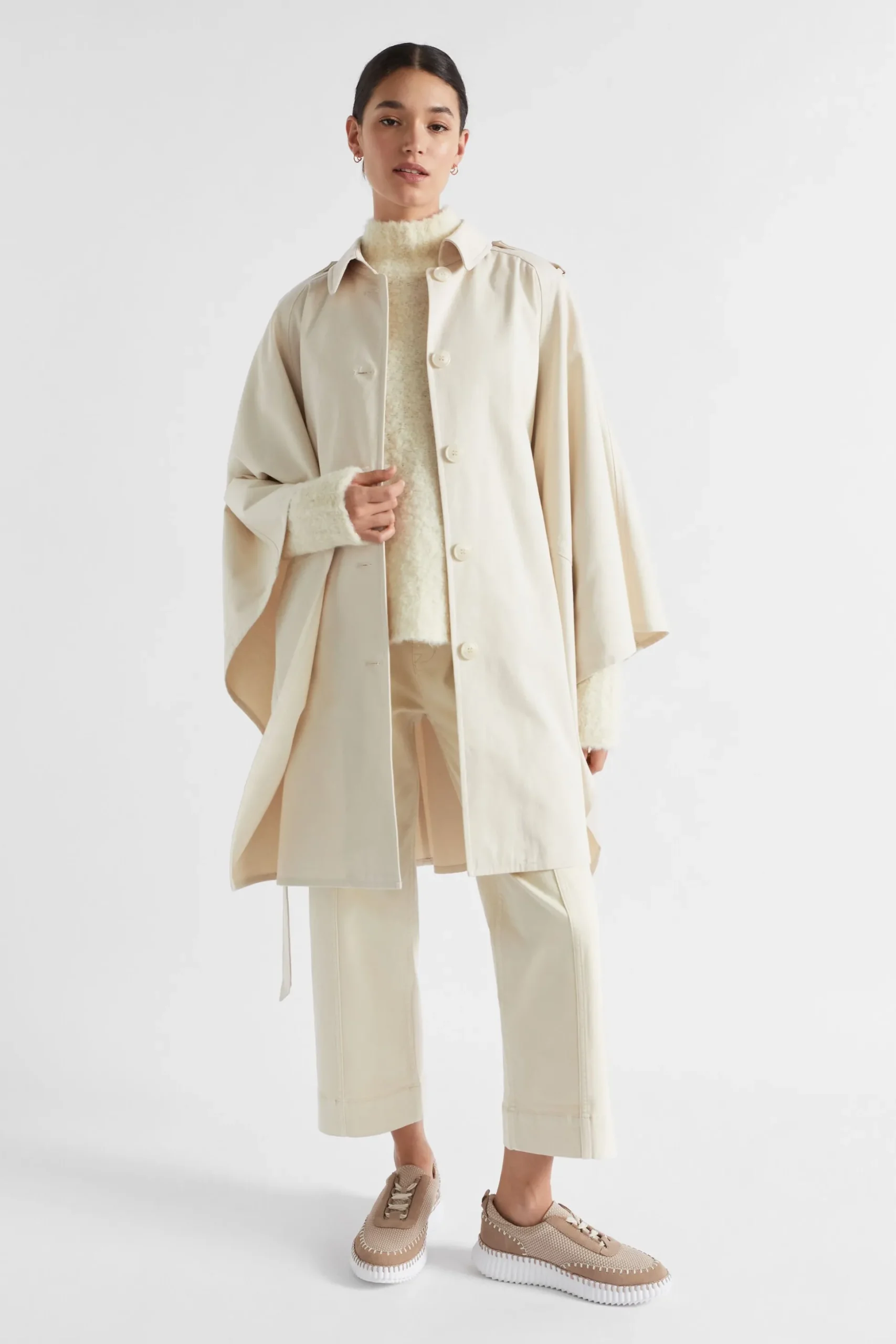 Seed Heritage Scarves & Kaftans-Trench Cape Vanilla Cream