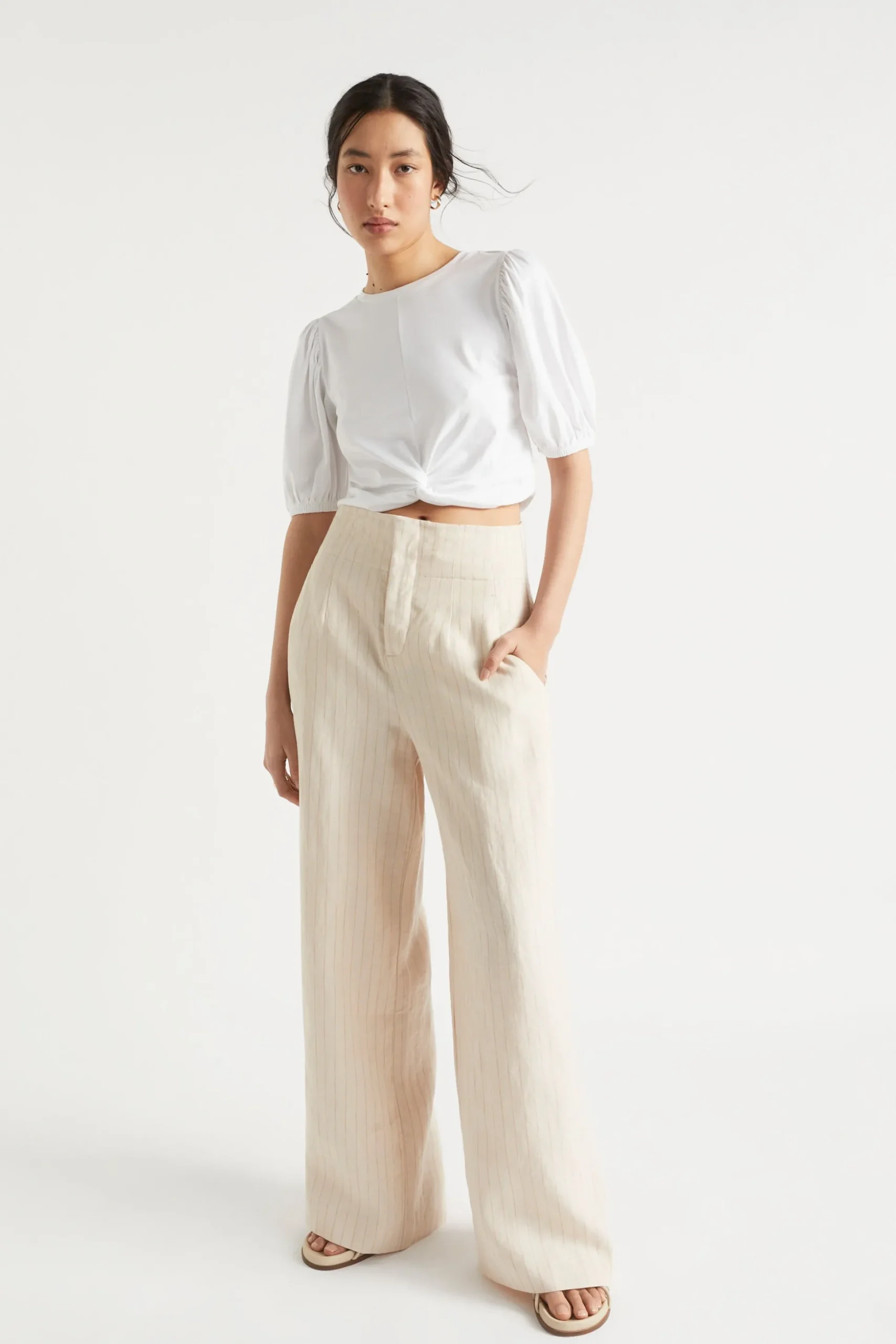Seed Heritage T-Shirts & Tops-Twist Front Blouson Sleeve Top Whisper White