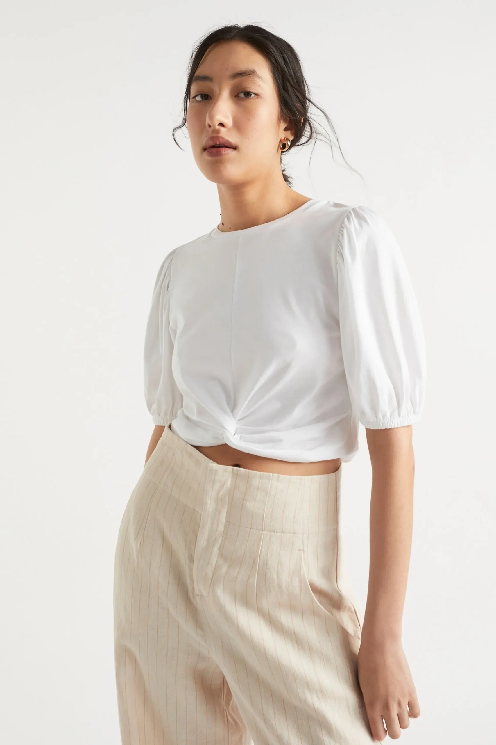 Seed Heritage T-Shirts & Tops-Twist Front Blouson Sleeve Top Whisper White