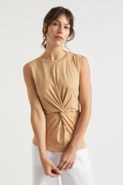 Seed Heritage T-Shirts & Tops-Twist Front Cut Out Tank Light Chestnut