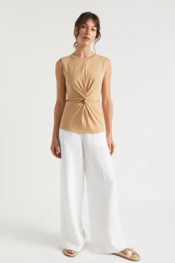 Seed Heritage T-Shirts & Tops-Twist Front Cut Out Tank Light Chestnut