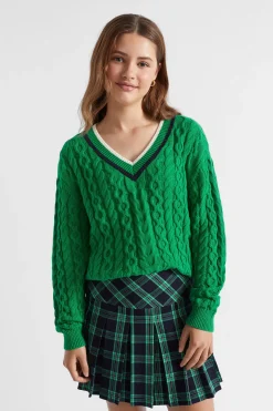 Seed Heritage Knitwear & Sweaters-V-Neck Cable Knit Emerald Green