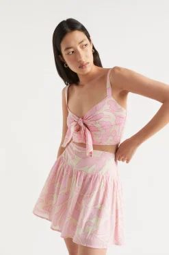 Seed Heritage Skirts-Voile Floral Mini Skirt Soft Orchid Floral
