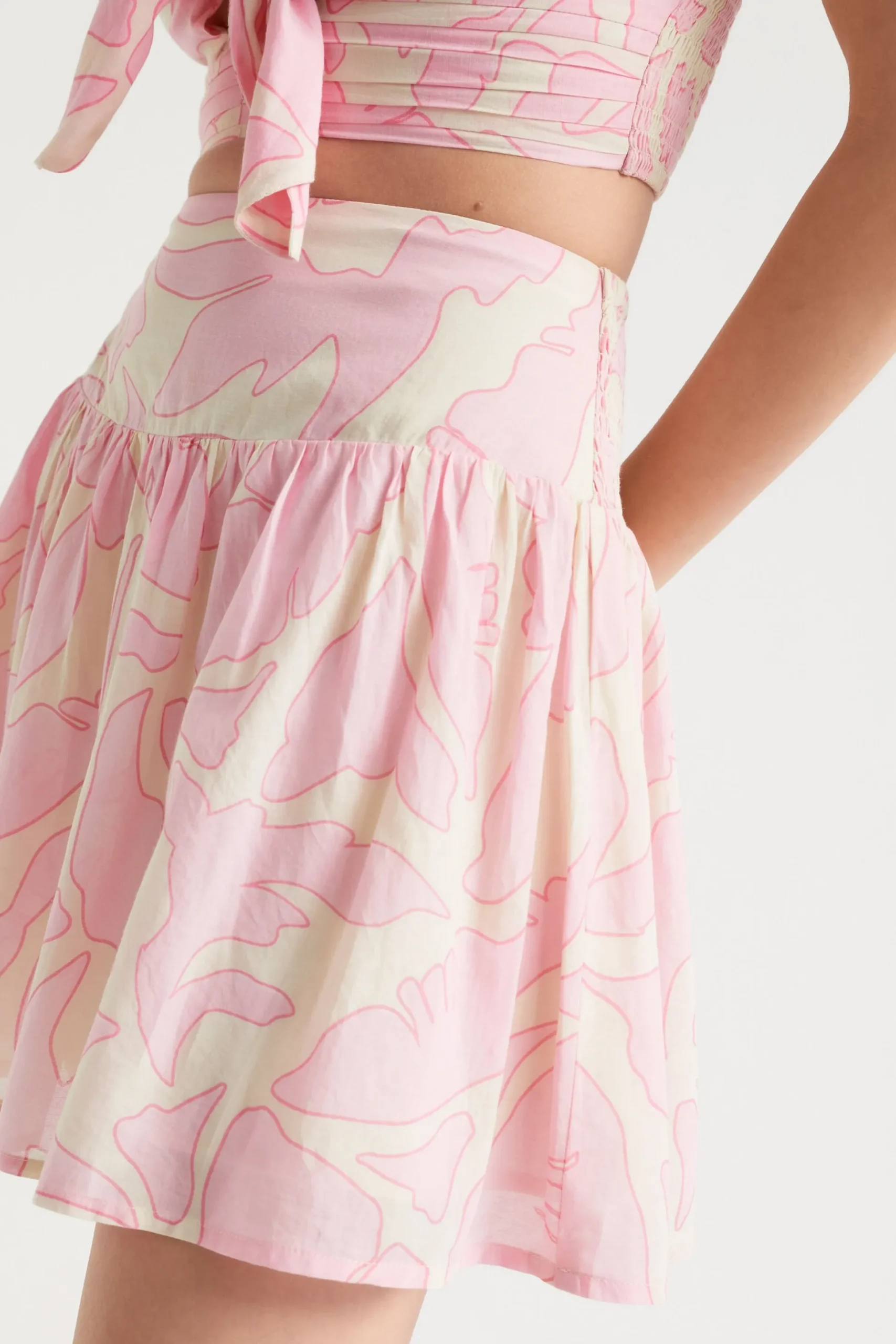 Seed Heritage Skirts-Voile Floral Mini Skirt Soft Orchid Floral