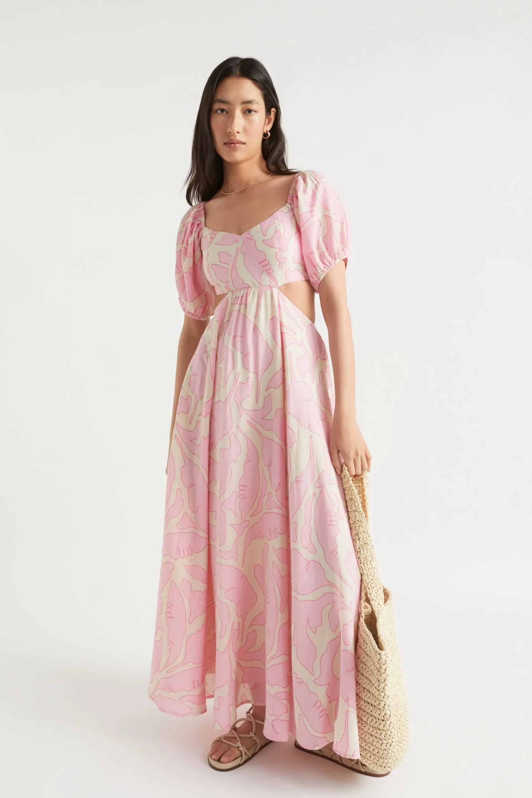 Seed Heritage Dresses-Voile Floral Off Shoulder Maxi Dress Soft Orchid Floral