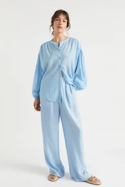 Seed Heritage T-Shirts & Tops-Voile Gathered Shirt Bluebell