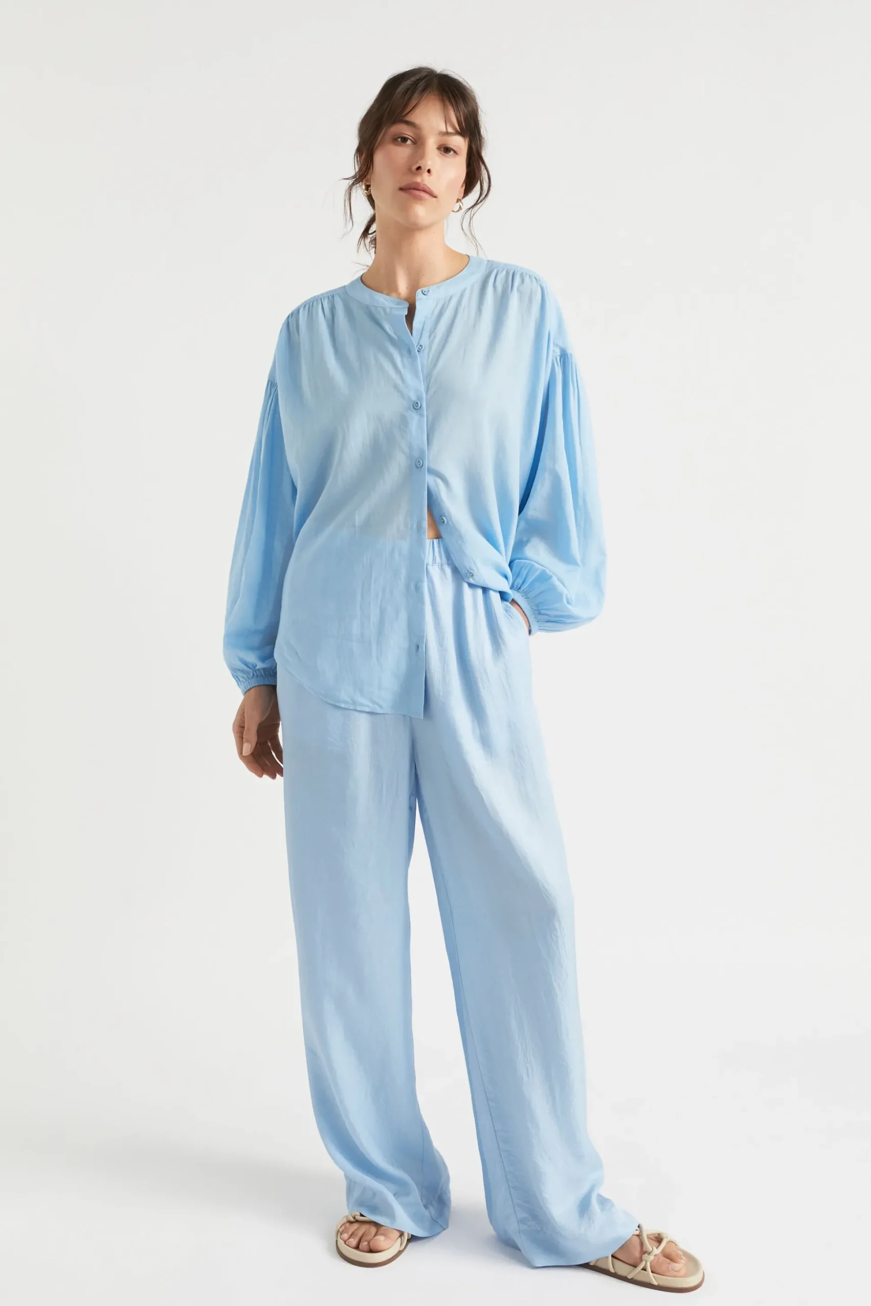 Seed Heritage T-Shirts & Tops-Voile Gathered Shirt Bluebell