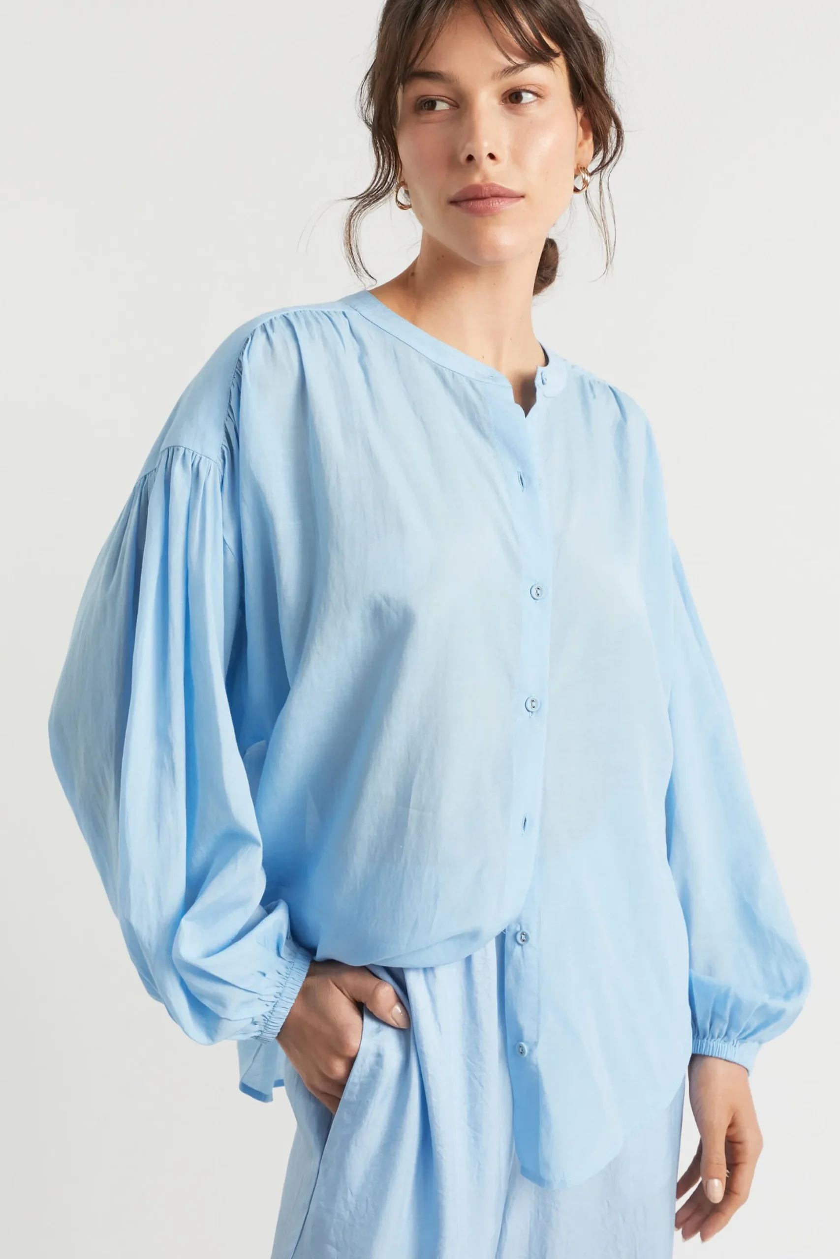 Seed Heritage T-Shirts & Tops-Voile Gathered Shirt Bluebell