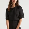 Seed Heritage T-Shirts & Tops-Voile Sleeve Rik Rak Tee Black