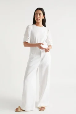 Seed Heritage T-Shirts & Tops-Voile Sleeve Rik Rak Tee Whisper White