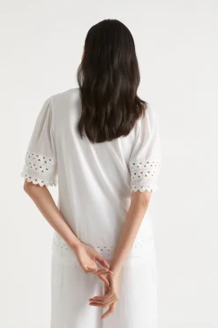 Seed Heritage T-Shirts & Tops-Voile Sleeve Rik Rak Tee Whisper White