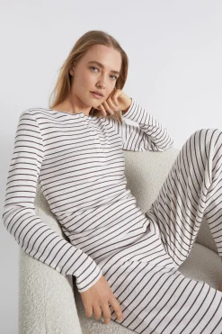 Seed Heritage Sleepwear-Waffle Sleep Top Chocolate Stripe