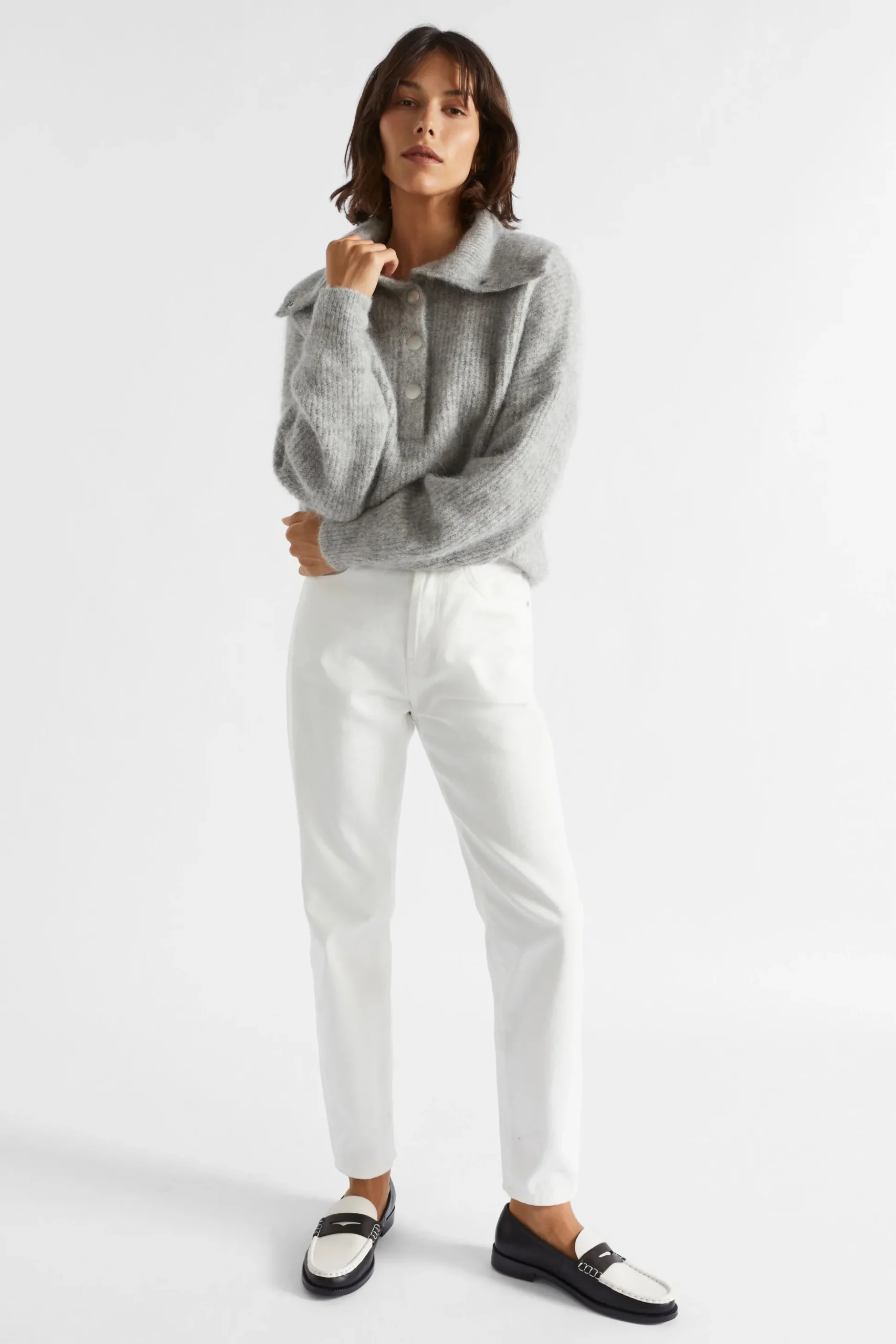 Seed Heritage Knitwear & Sweaters-Wide Collared Knit Silver Marle