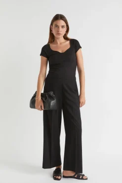 Seed Heritage Pants-Wide Leg Elasticated Pant Black