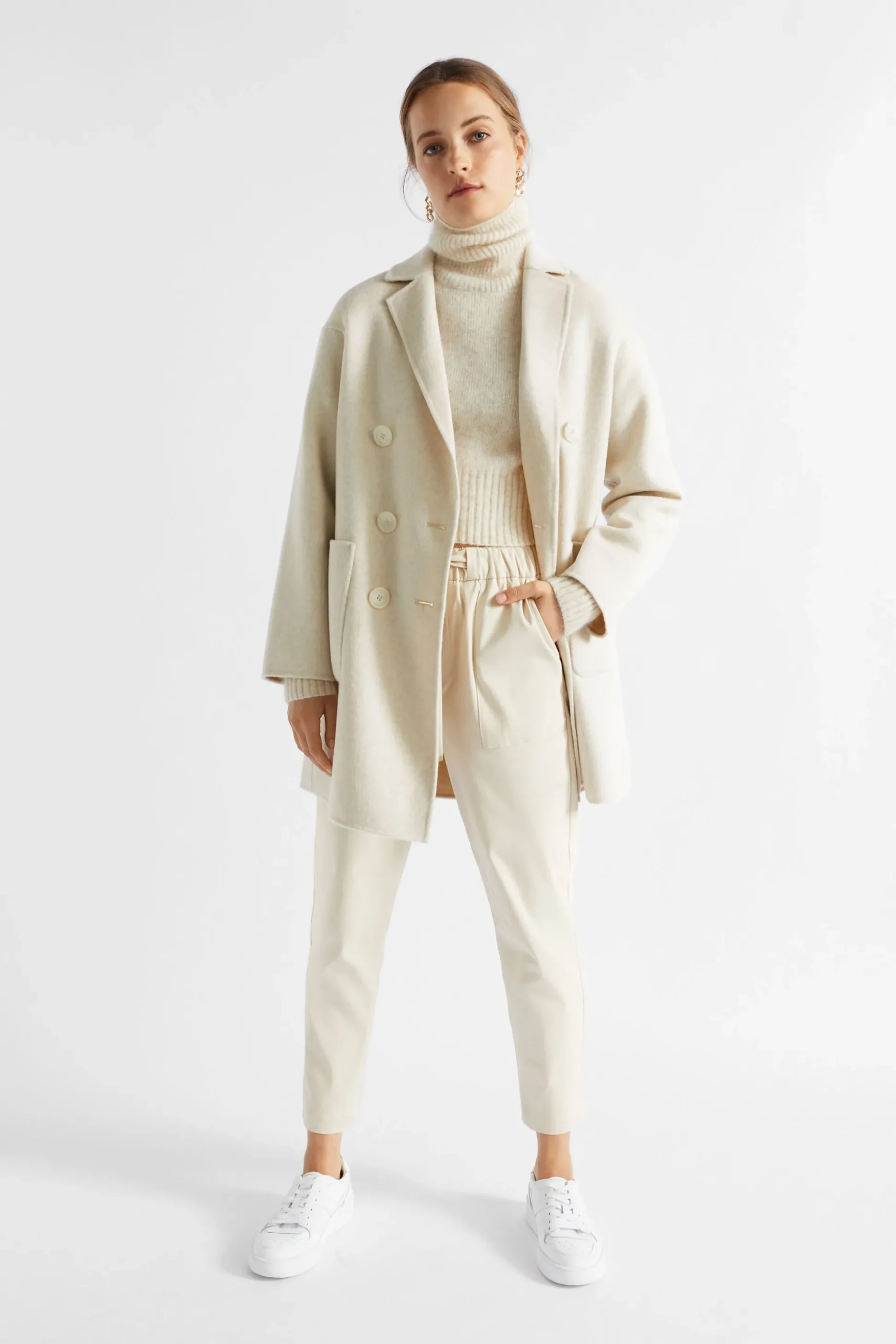 Seed Heritage Jackets & Vests-Wool Blend Double Breasted Pea Coat Vanilla Cream Marle