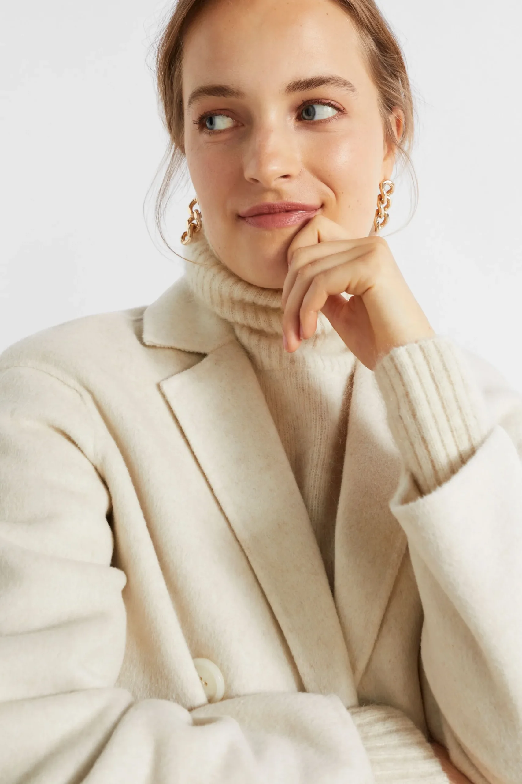Seed Heritage Jackets & Vests-Wool Blend Double Breasted Pea Coat Vanilla Cream Marle