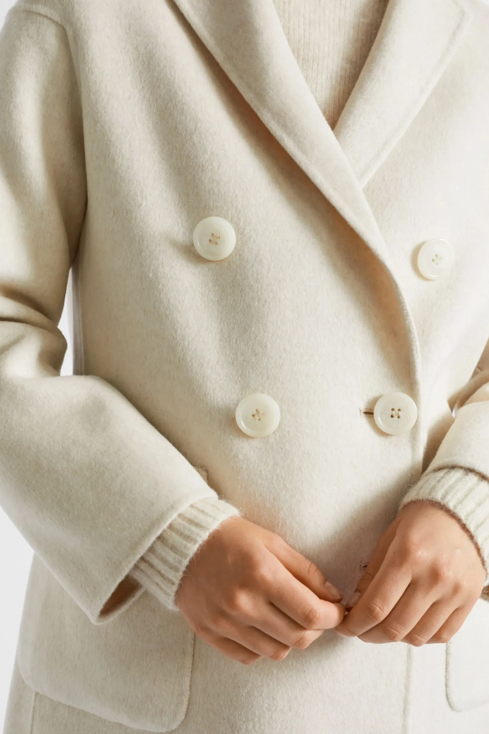 Seed Heritage Jackets & Vests-Wool Blend Double Breasted Pea Coat Vanilla Cream Marle