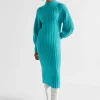 Seed Heritage Knitwear & Sweaters-Wool Blend Knit Midi Dress Peacock Blue Marle