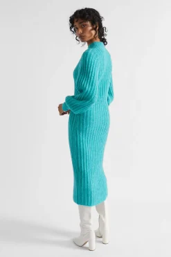 Seed Heritage Knitwear & Sweaters-Wool Blend Knit Midi Dress Peacock Blue Marle