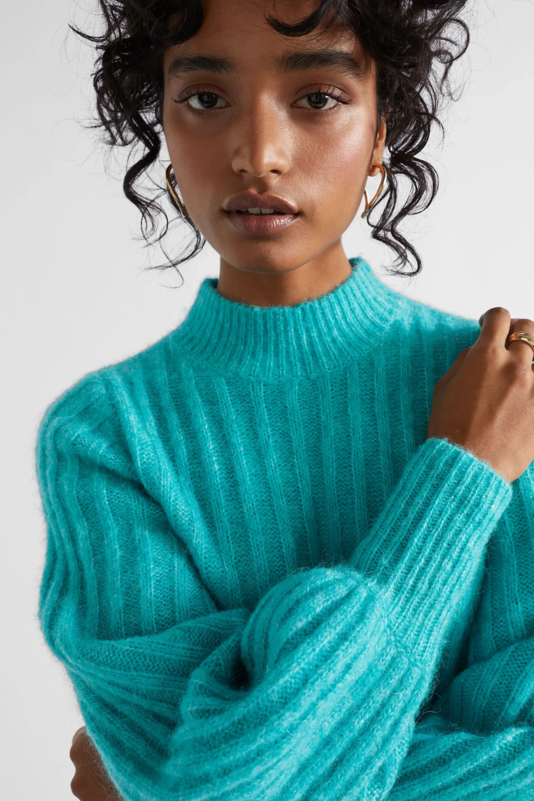 Seed Heritage Knitwear & Sweaters-Wool Blend Knit Midi Dress Peacock Blue Marle