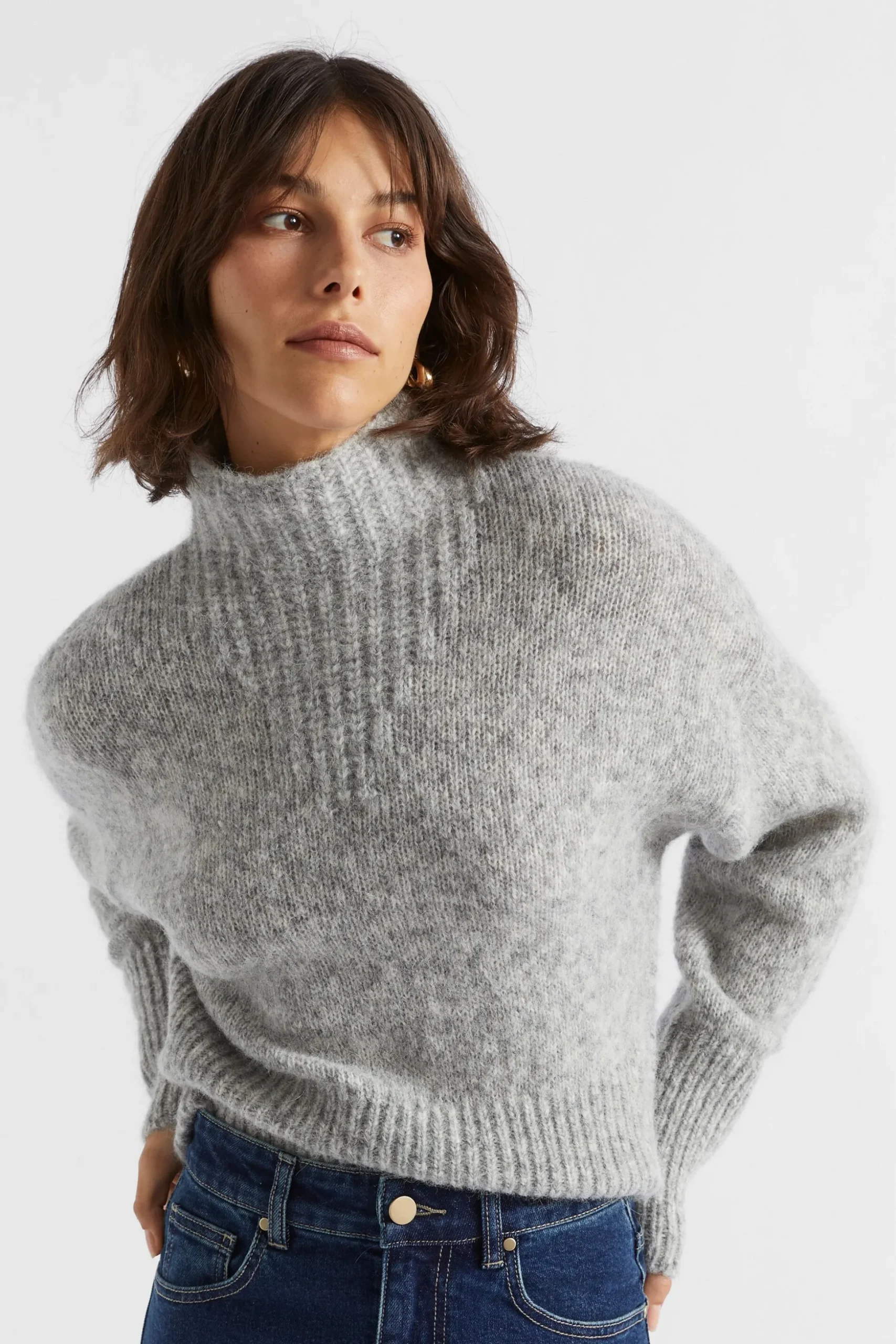 Seed Heritage Knitwear & Sweaters-Wool Blend Mock Neck Knit Silver Marle