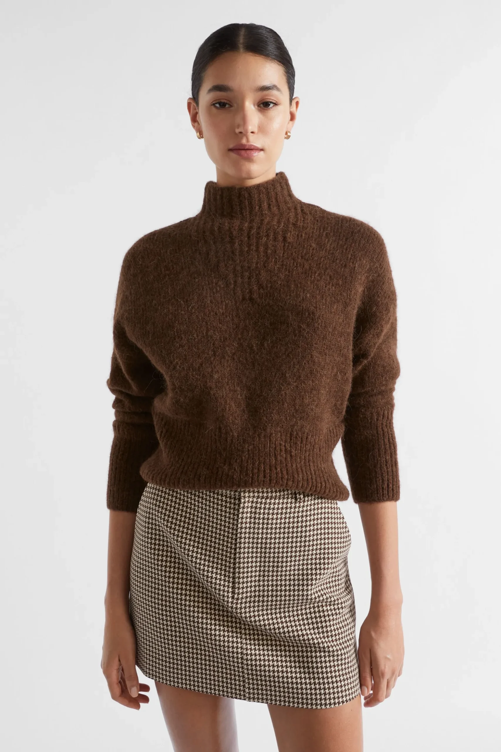 Seed Heritage Knitwear & Sweaters-Wool Blend Mock Neck Knit Hot Chocolate Marle