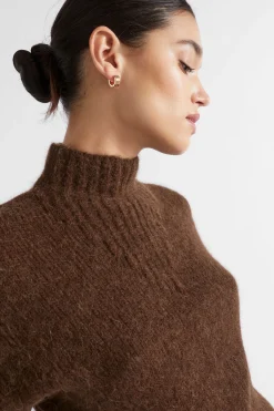 Seed Heritage Knitwear & Sweaters-Wool Blend Mock Neck Knit Hot Chocolate Marle