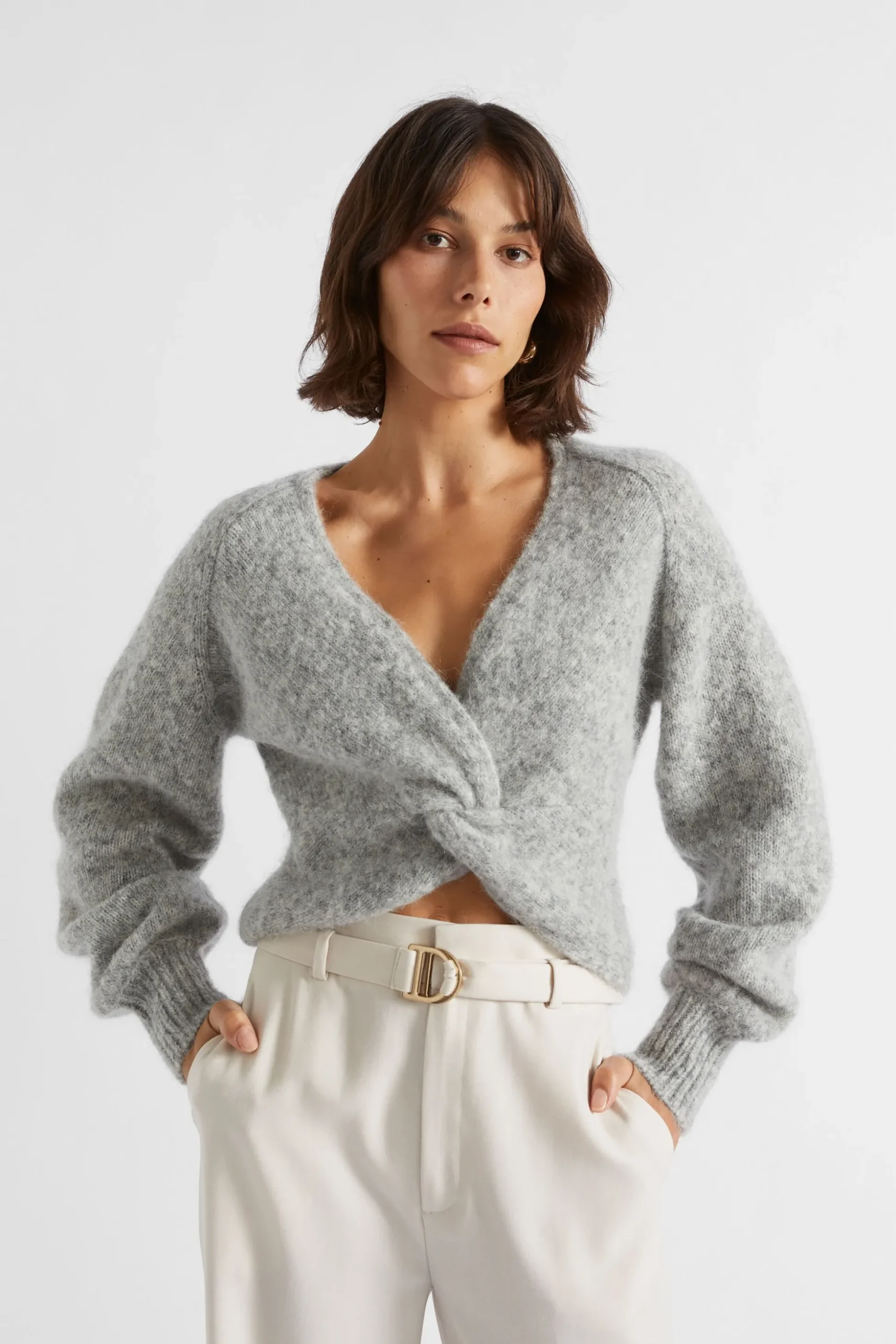 Seed Heritage Knitwear & Sweaters-Wool Blend Twist Knit Silver Marle