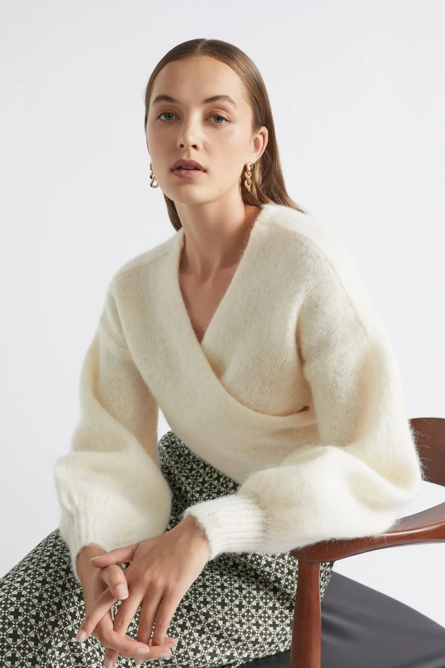 Seed Heritage Knitwear & Sweaters-Wool Blend Wrap Sweater Cloud Cream