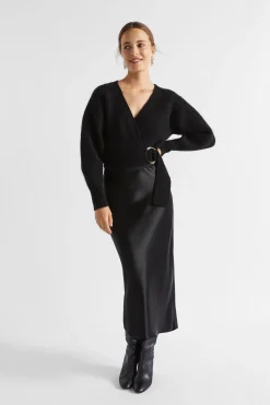 Seed Heritage Knitwear & Sweaters-Wrap Front Sweater Black